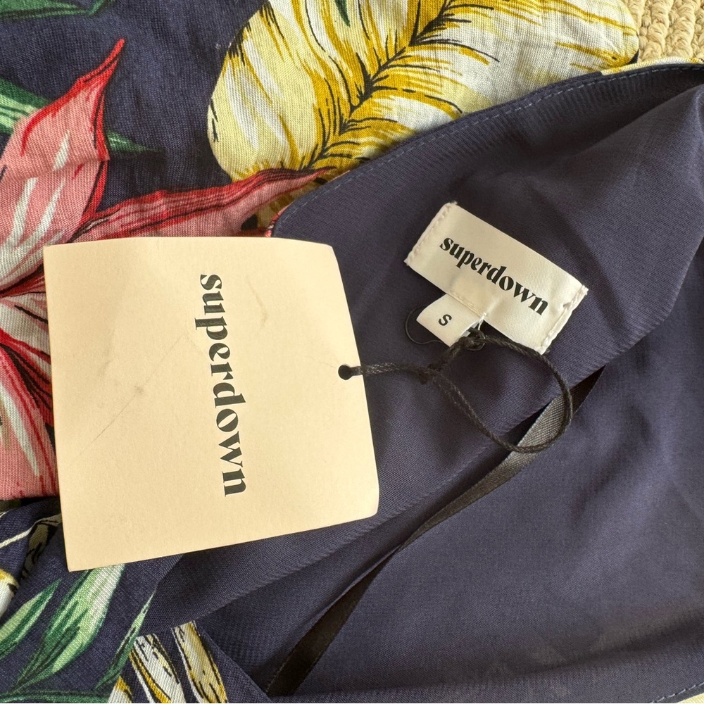 superdown Navy Blue Shoulder Bag with Floral Accents
